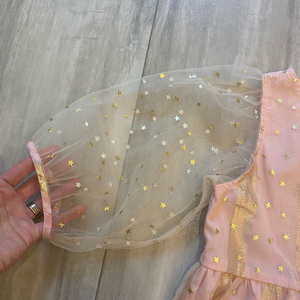 NWT Bisby Madaket Light Pink and Gold Metallic Stripes and Stars Dress, girls 12 - Picture 3 of 13